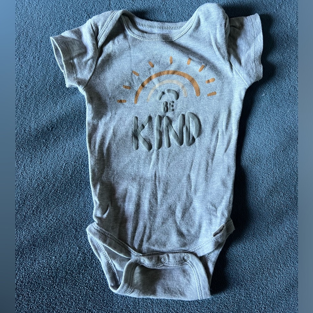 Gray be kind graphic bought suit short sleeves. Baby 3 to 6 months.